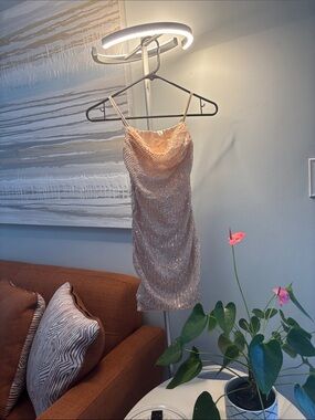 Girls' Sequin Cowl Neck Formal Dress - Blush Pink